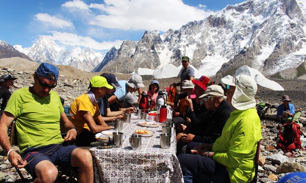 Trekkers crossing the Gondogoro La